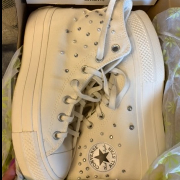 New Converse High-Top Platform Sneakers with Studs/ Pearls - Picture 1 of 6